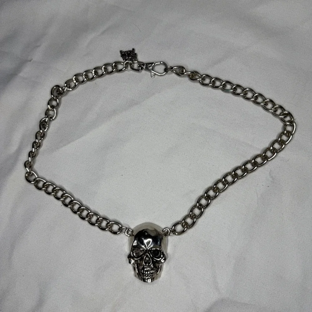 Rock Rebel Silver Tone 3D Skull Pendant Chunky Curb Chain Necklace Men Goth Punk